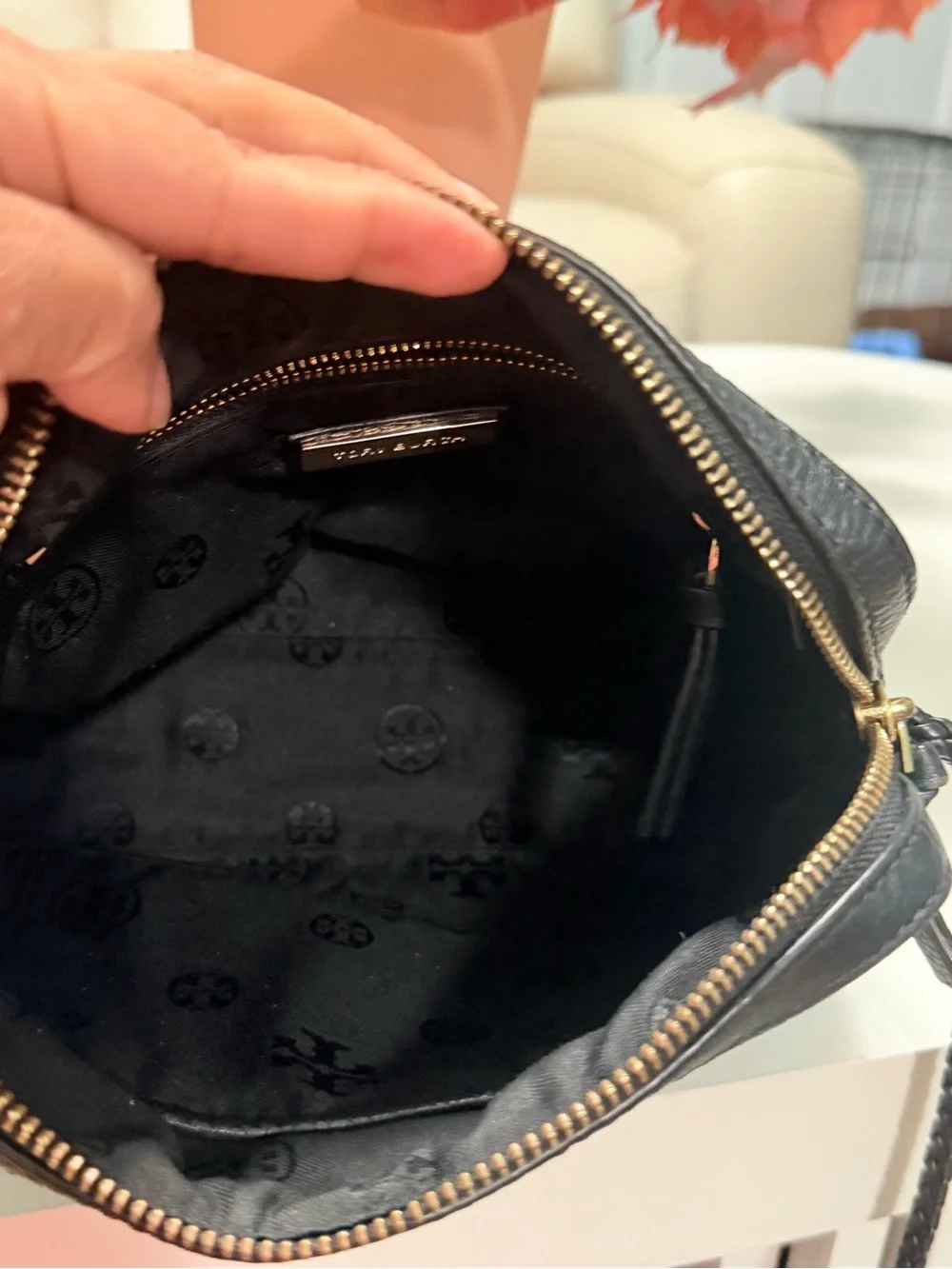 Tory Burch Black Pebbled Leather Braided-Strap Crossbody